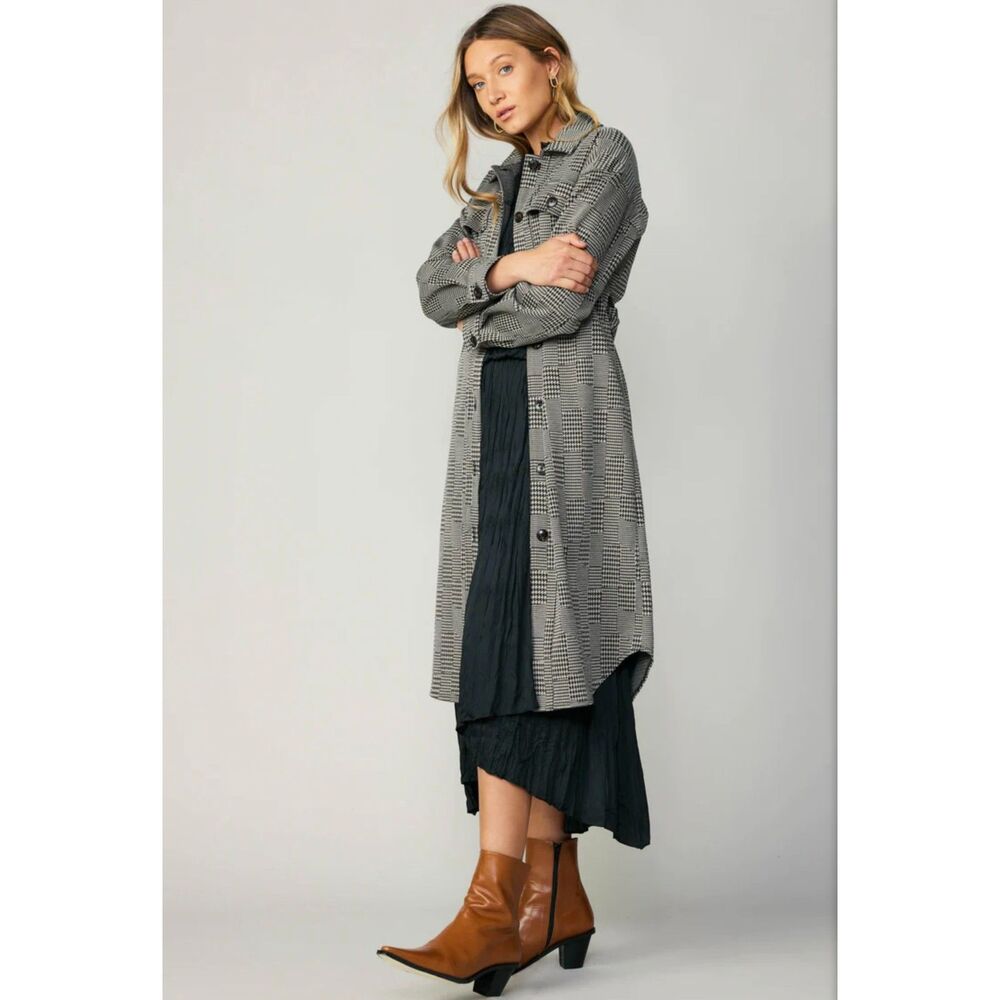CURRENT AIR Houndstooth Long Shacket Coat, Sz L